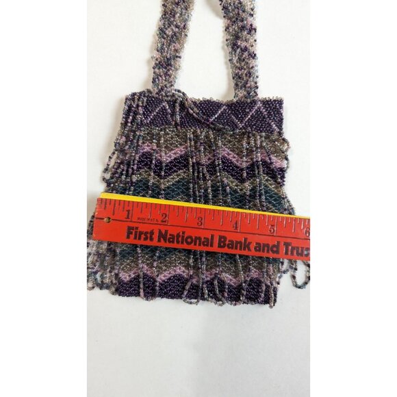 Beaded Purse Woven Small 6 Inch Handbag Multicolor Purple Silver Chevron Bead De - Picture 7 of 10